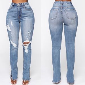 Slit Side Distressed Jeans
